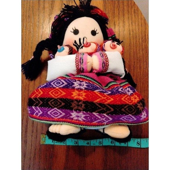 Handmade Peruvian Doll (3) Babies Papoose Colorful Ethnic Dress Purple Red Black - Picture 8 of 8